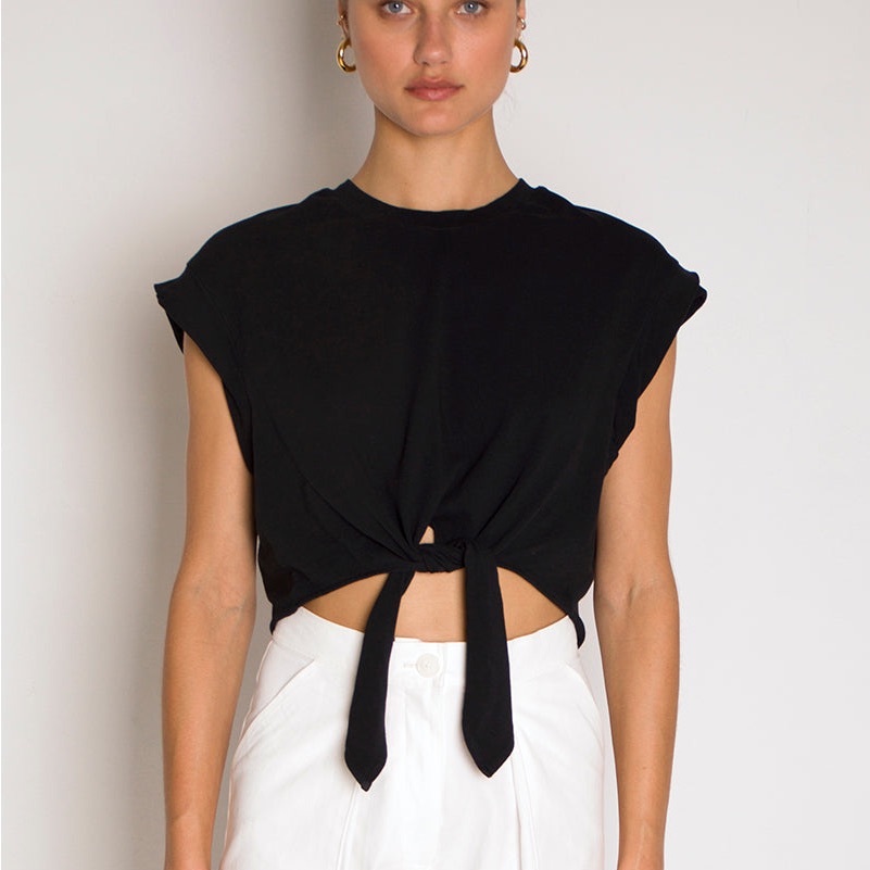 The Range Sueded Jersey Tie Muscle Tee Black Size Medium Nwot